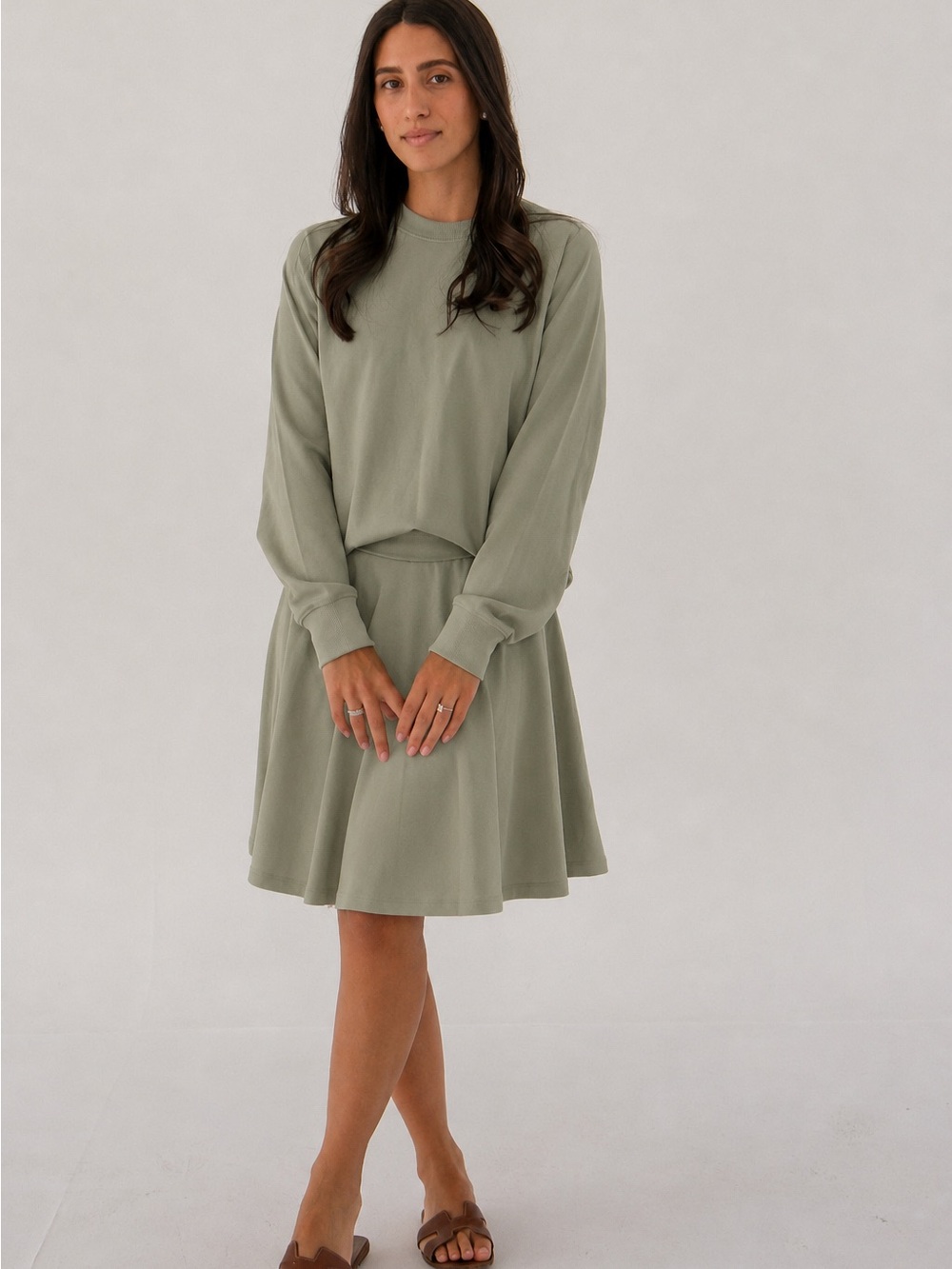 Women's Sage Green Sweatshirt and Skirt Set